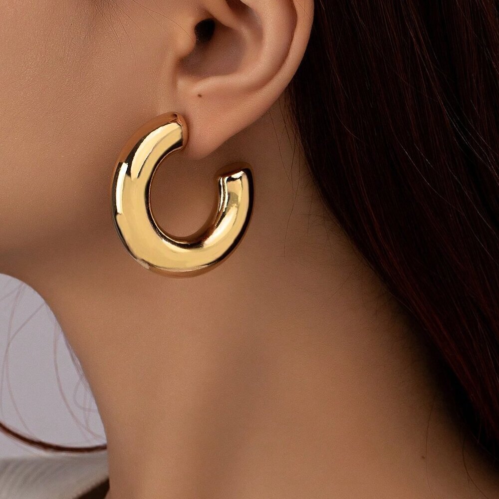 Yellow Gold Women's Minimalist Cuff Hoop Earrings